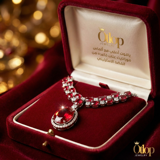 عقد من الياقوت الأصلي مع الألماس الصناعي- كود 60994