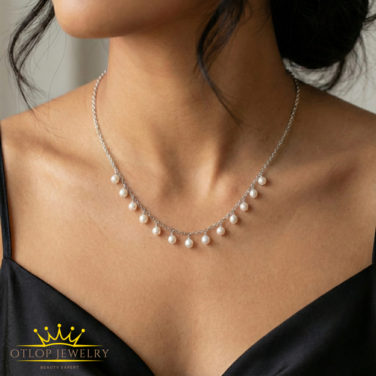 عقد من الفضه مع اللؤلؤ الطبيعي - كود 1770