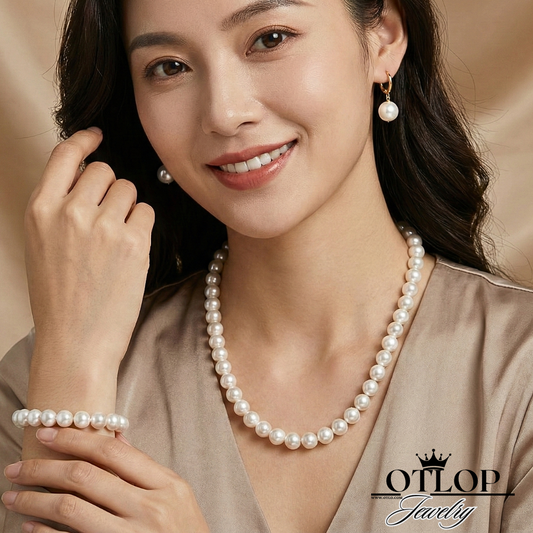 عقد وحلق واسورة من اللؤلؤ الطبيعي الأصلي لسيدات المجتمع وأصحاب الذوق الرفيع - كود 1027