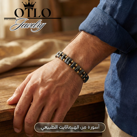 صناعه يدويه للجنسين من الهيماتايت الأصلي مع اللؤلؤ الطبيعي متوفرة باللونين الذهبي أو الأسود - كود 0027