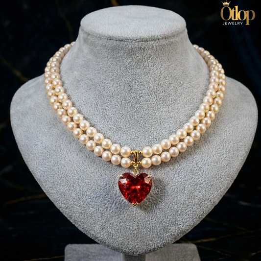 عقدصفين من اللؤلؤ الطبيعي والياقوت الأصلي- كود 07776