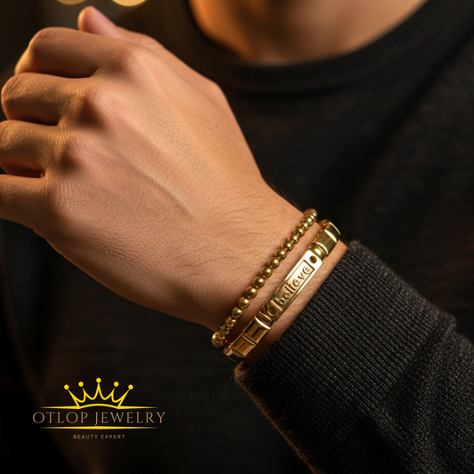 أسورتين بتصميم فريد وجديد. للجنسين، من الهيماتايت الطبيعي المطلي بالذهب- كود 04456