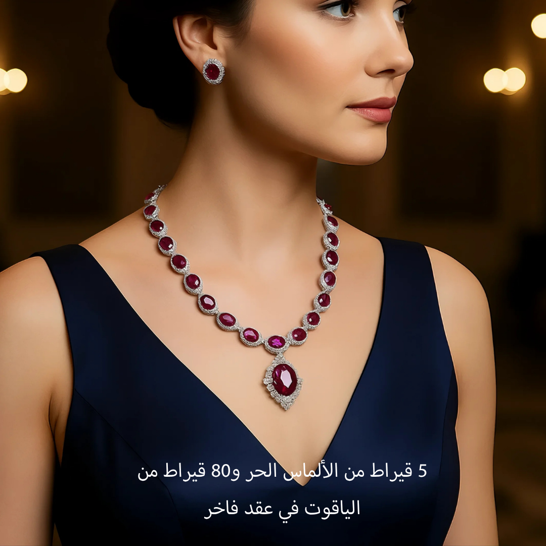 عقد من الياقوت الأصلي مع الألماس الحر أو ألماس الموزانايت - كود 6054