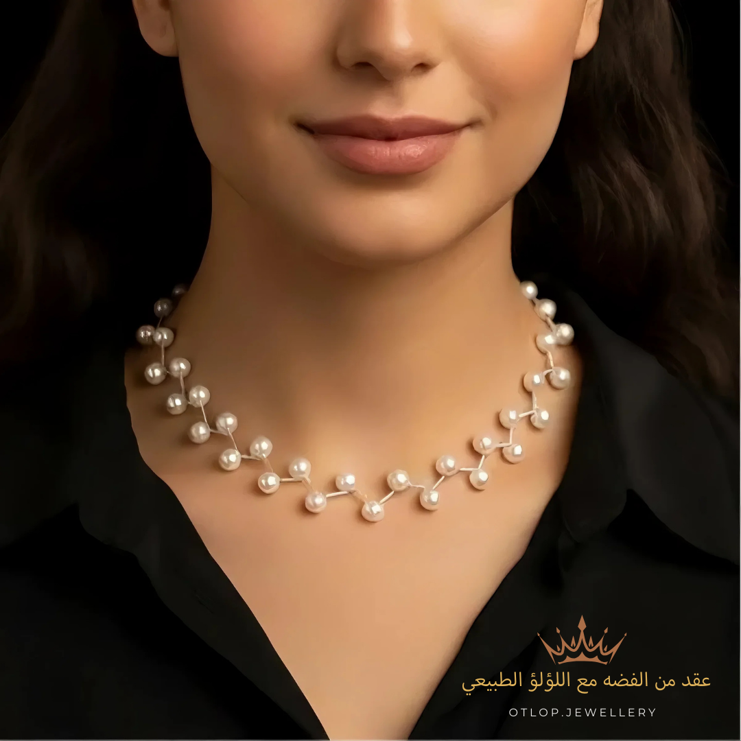 تشوكر من اللؤلؤ مع الفضه تصميم جديد - كود 7077