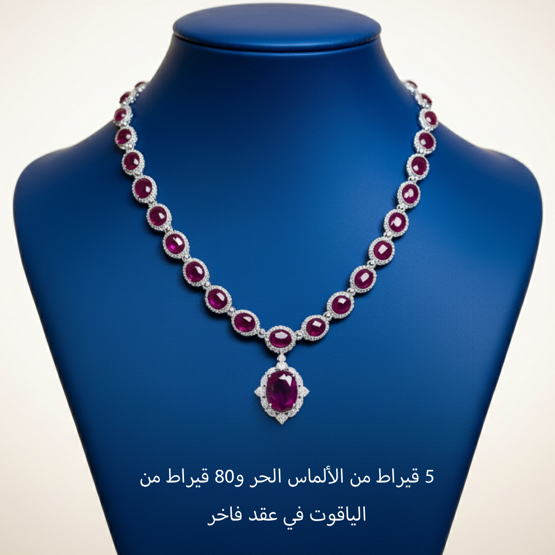عقد من الياقوت الأصلي مع الألماس الحر أو ألماس الموزانايت - كود 6054