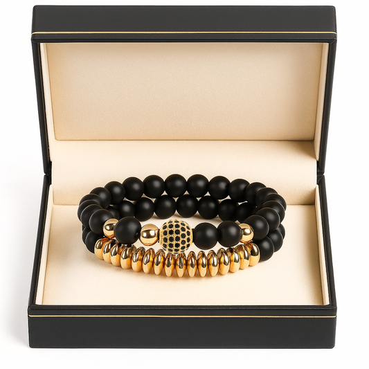 اسورتين من الحجر الكريم الأوبسيديان مع الزيركون والهيماتيت - كود 4700