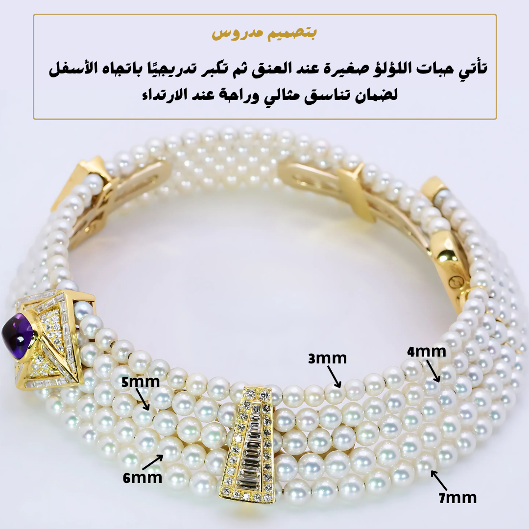 تشوكر 5 صفوف من اللؤلؤ الطبيعي المتدرج ، يتوسطه بروش من الأميثيست الملكي، مرصع بالزركون الفاخر ، عقد لؤلؤ طبيعي ، مجوهرات يدوية - كود 888