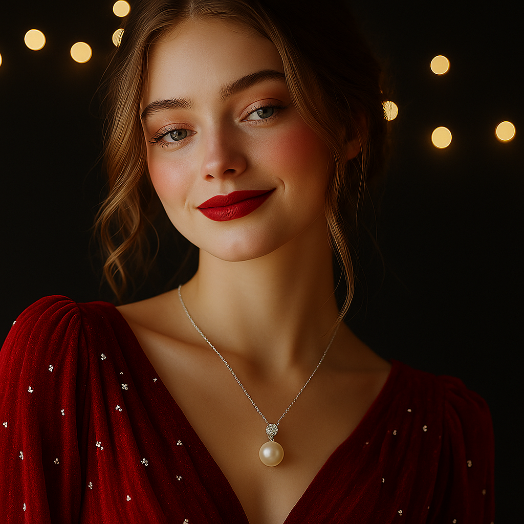 سلسله من الفضه عيار 925 المطليه بالذهب الأبيض مع لؤلؤ طبيعي وكيوبك زيركونيا شبيه الماس - كود 412