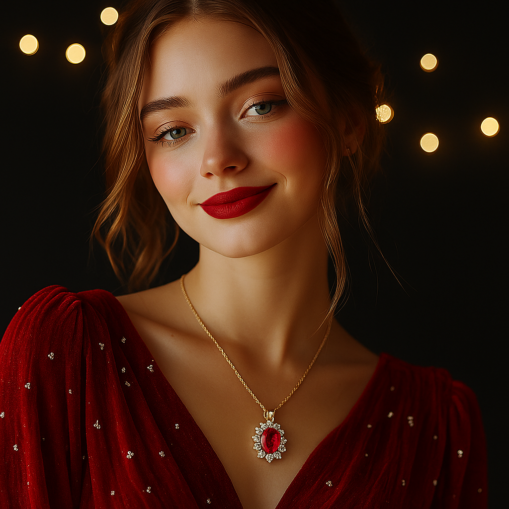 سلسله من الفضه عيار 925 مع الياقوت الأصلي وكيوبك زيركونيا شبيه الماس - كود 689