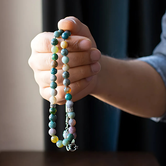 سبحة من عقيق موسى 33 حبه و 99 حبه مع الفضه أو الاستانلس - كود 8800