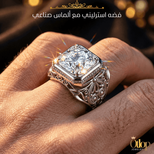 خاتم رجالي إيطالي فضه بحجر ماسي / فضة ٩٢٥ - كود 99981