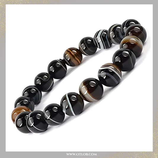 اسوره من العقيق السليماني الاسود المجزع تصلح للجنسين - كود797