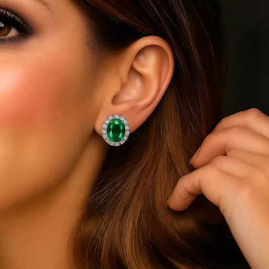 حلق بلون الزمرد من الكيوبك زيركونيا مع الفضه- كود 2300