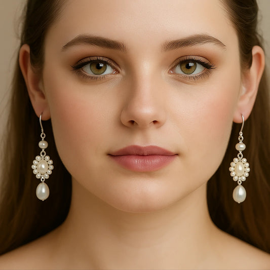 حلق من اللؤلؤ الطبيعي الأصلي مع الفضه عيار 925 - كود 6330