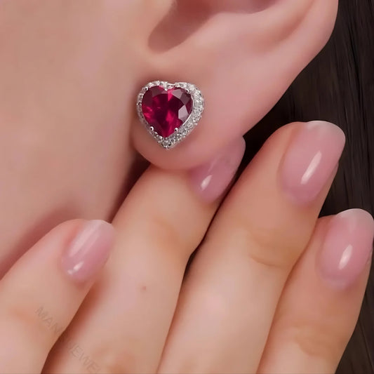 حلق من الياقوت الأصلي مرصع بالماس الموزانايت ، المعدن فضة استرليني ، هدية فاخرة للنساء، - كود 9097