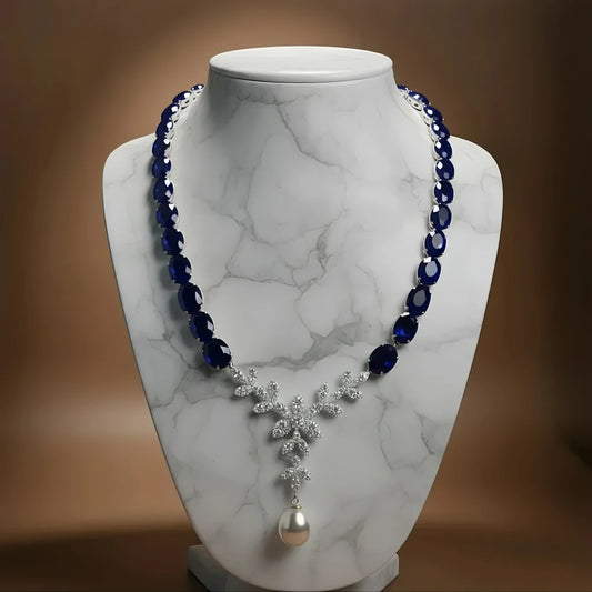 عقد من الزفير الأزرق الأصلي مع الألماس الحر - كود 6554