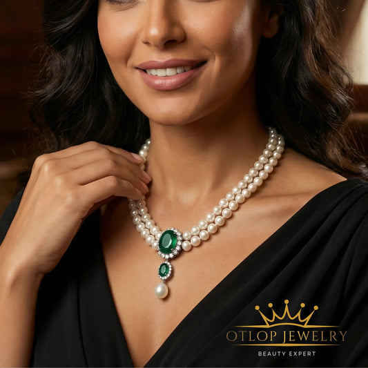 عقد من اللؤلؤ الطبيعي مع الألماس لسيدات المجتمع الراقي- كود 1462