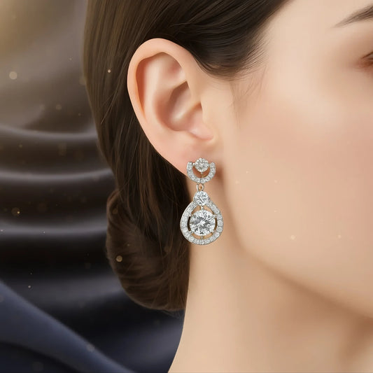 حلق فضة 925 مطلي بالبلاتين مرصّع بزركون زافروسكي شبيه الألماس-كود2925