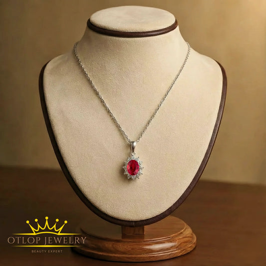 سلسله من الفضه عيار 925 مع الياقوت الأصلي وكيوبك زيركونيا شبيه الماس - كود 6890