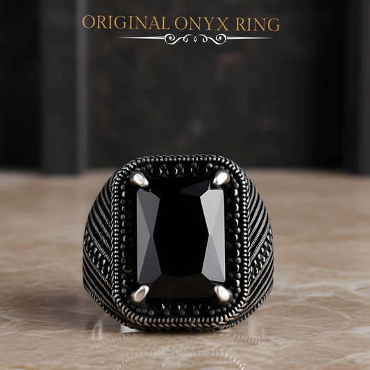 خاتم فضة بتصميم عثماني عيار 925 مع حجر رئيسي وترصيع جانبي بالاونكس الاصلي - كود 9825