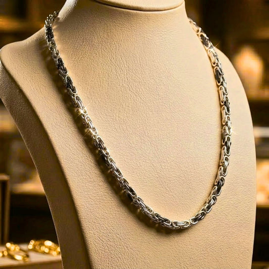 عقد رجالي بيزنطي ستانلس ٦١ ٣ فضي وأسود - كود 3033