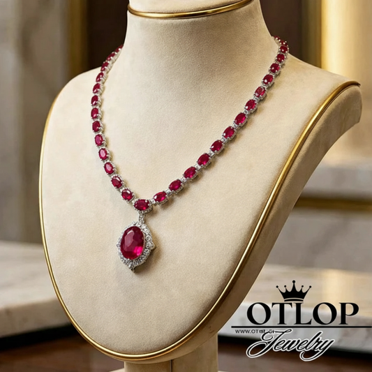 عقد من الياقوت الأصلي مع الألماس الحر أو ألماس الموزانايت - كود 6054