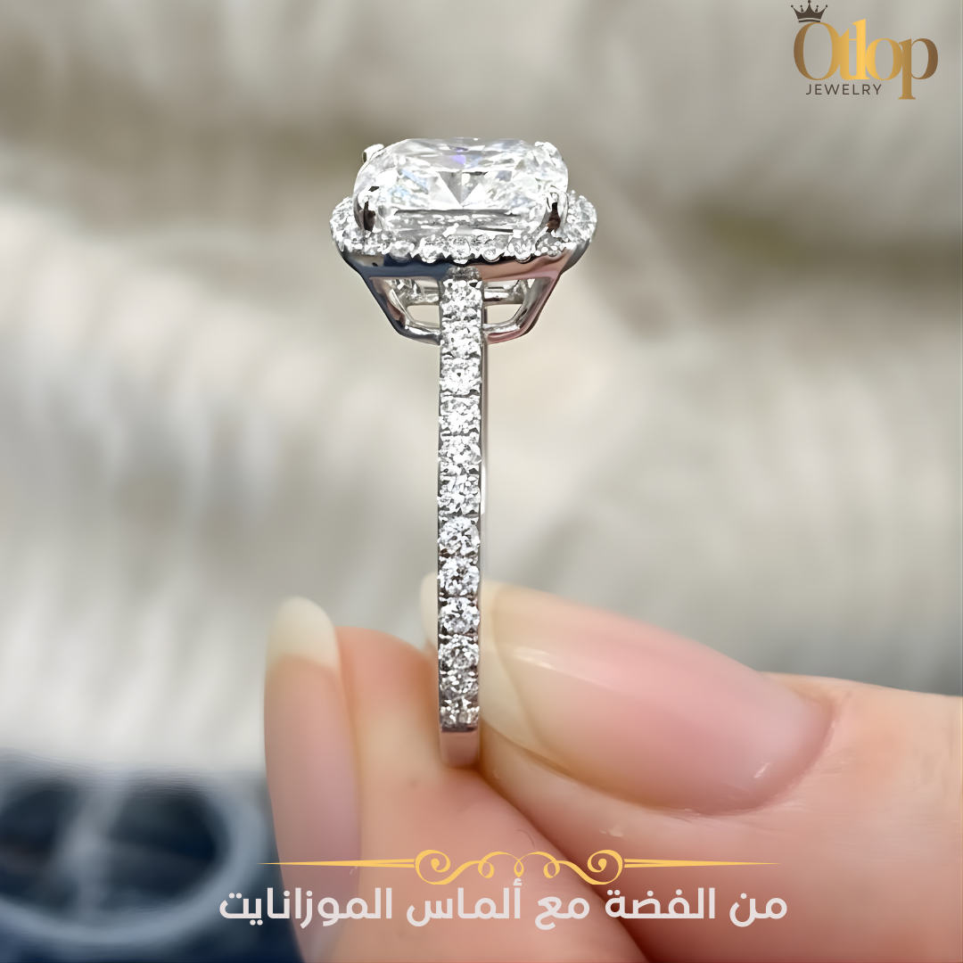 خاتم سوليتير من ألماس الموزانايت مع الفضة الاسترليني - كود 1180