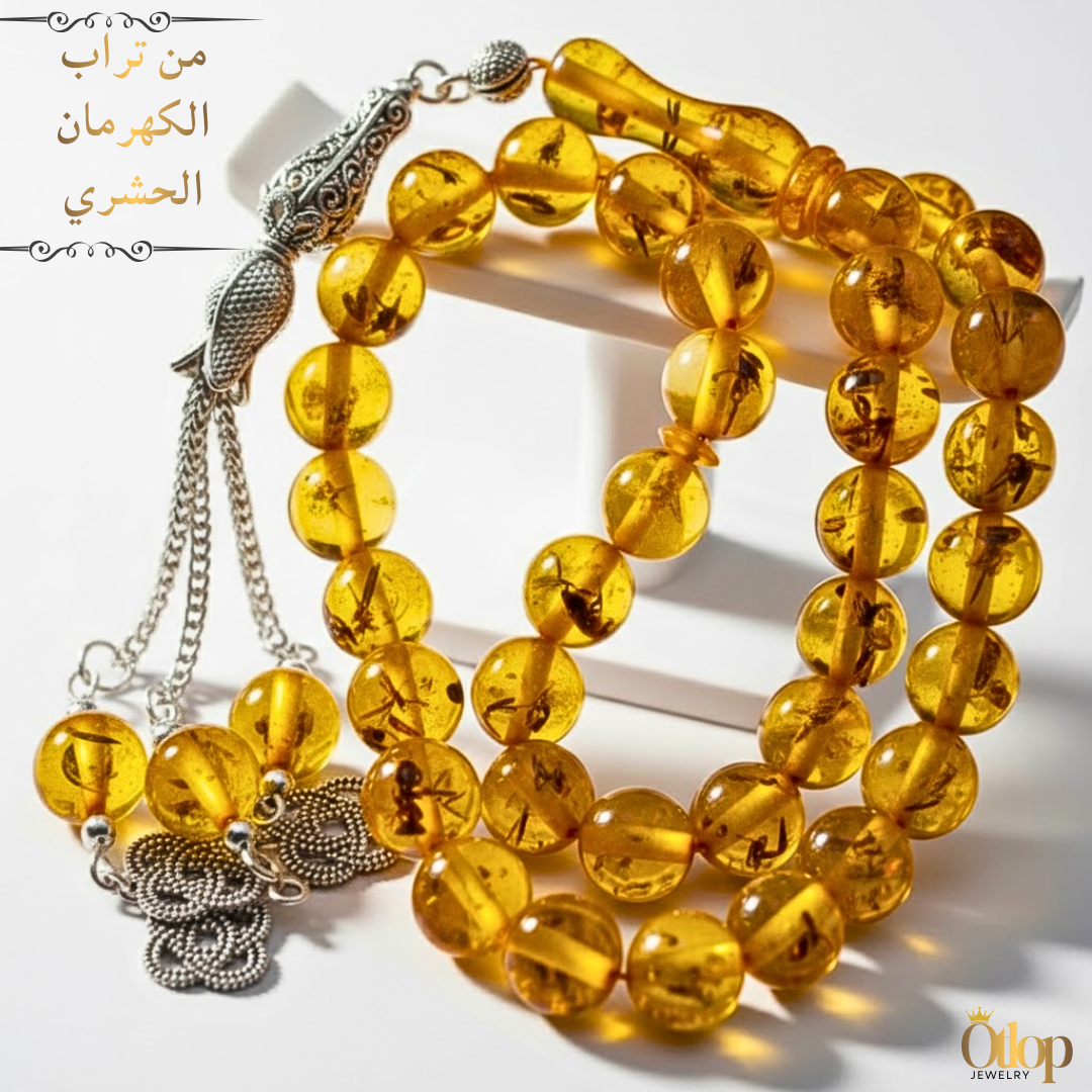 سبحة تراب الكهرمان الحشري -سبحة مضغوطة بالحشرات المتحجرة -كود 8200