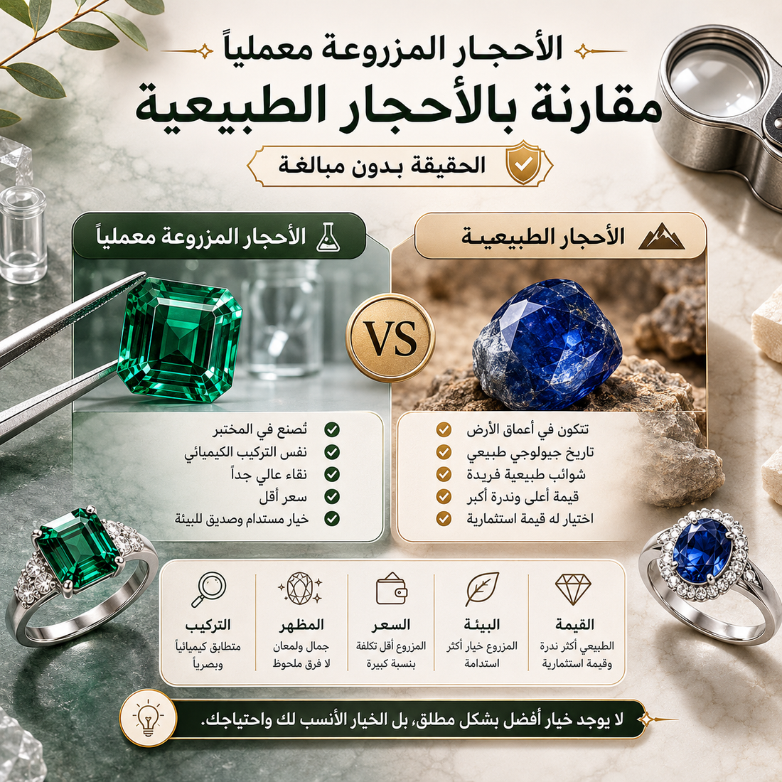 الأحجار المزروعة معمليًا مقارنة بالأحجار الطبيعية المستخرجه من المناجم: الحقيقة بدون مبالغة