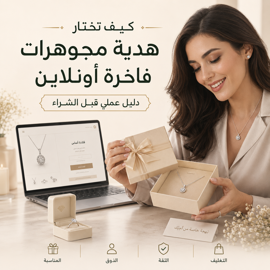 كيف تختار هدية مجوهرات فاخرة أونلاين؟ دليل عملي قبل الشراء