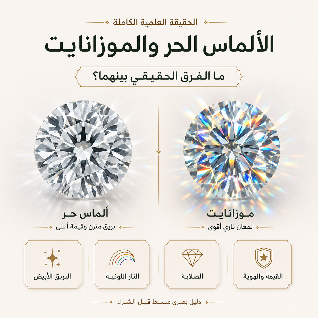 الفرق بين الألماس الحر والموزانايت والكيوبك زيركونيا — الحقيقة العلمية الكاملة