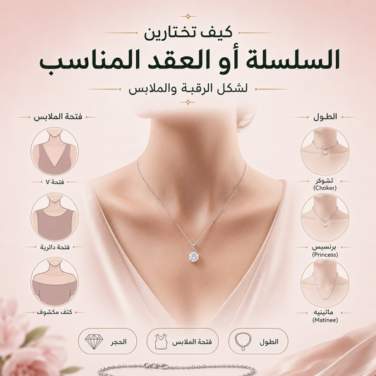 كيف تختار سلسلة أو عقد مناسب لشكل الرقبة والملابس؟