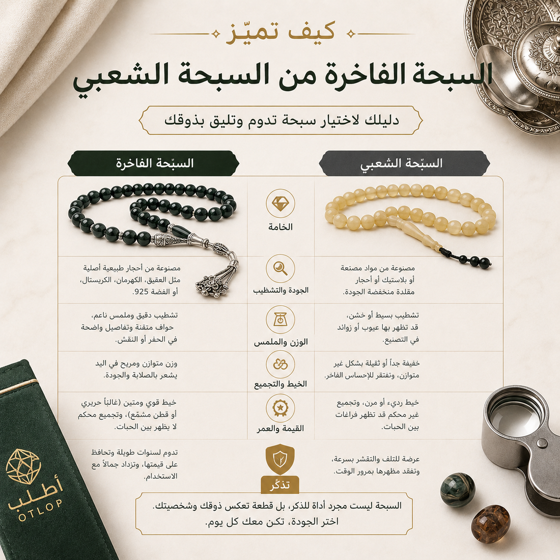 الفرق الهائل بين السبحة الفاخره من السبحه الشعبي؟