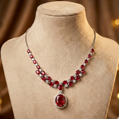 عقد من الياقوت الأصلي مع الألماس الصناعي- كود 60994