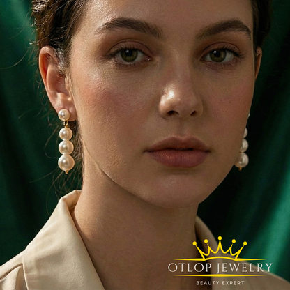 حلق من اللؤلؤ الطبيعي مع سلسله من الفضه- كود 6000