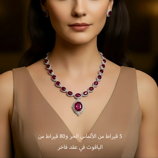 عقد من الياقوت الأصلي مع الألماس الحر أو ألماس الموزانايت - كود 6054