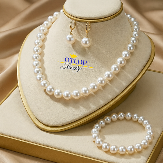 عقد وحلق واسورة من اللؤلؤ الطبيعي الأصلي لسيدات المجتمع وأصحاب الذوق الرفيع - كود 1027