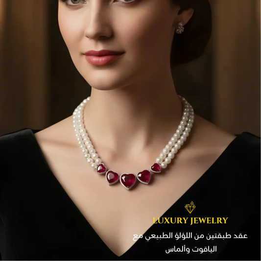 عقدمن اللؤلؤ الطبيعي مع الياقوت الأصلي مع الألماس الحر أو ألماس الموزانايت - كود 4654
