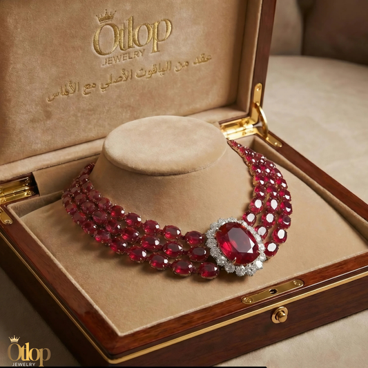 عقد ثلاث طبقات من الياقوت الأصلي مع الألماس الحر - كود 6565