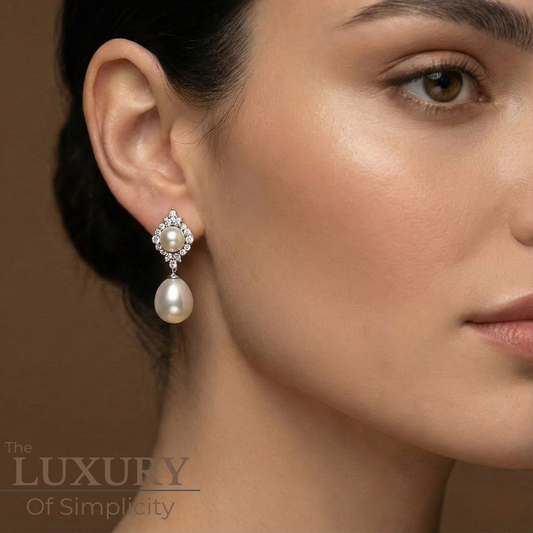 حلق من اللؤلؤ الطبيعي مع الماس الحر - كود 2016