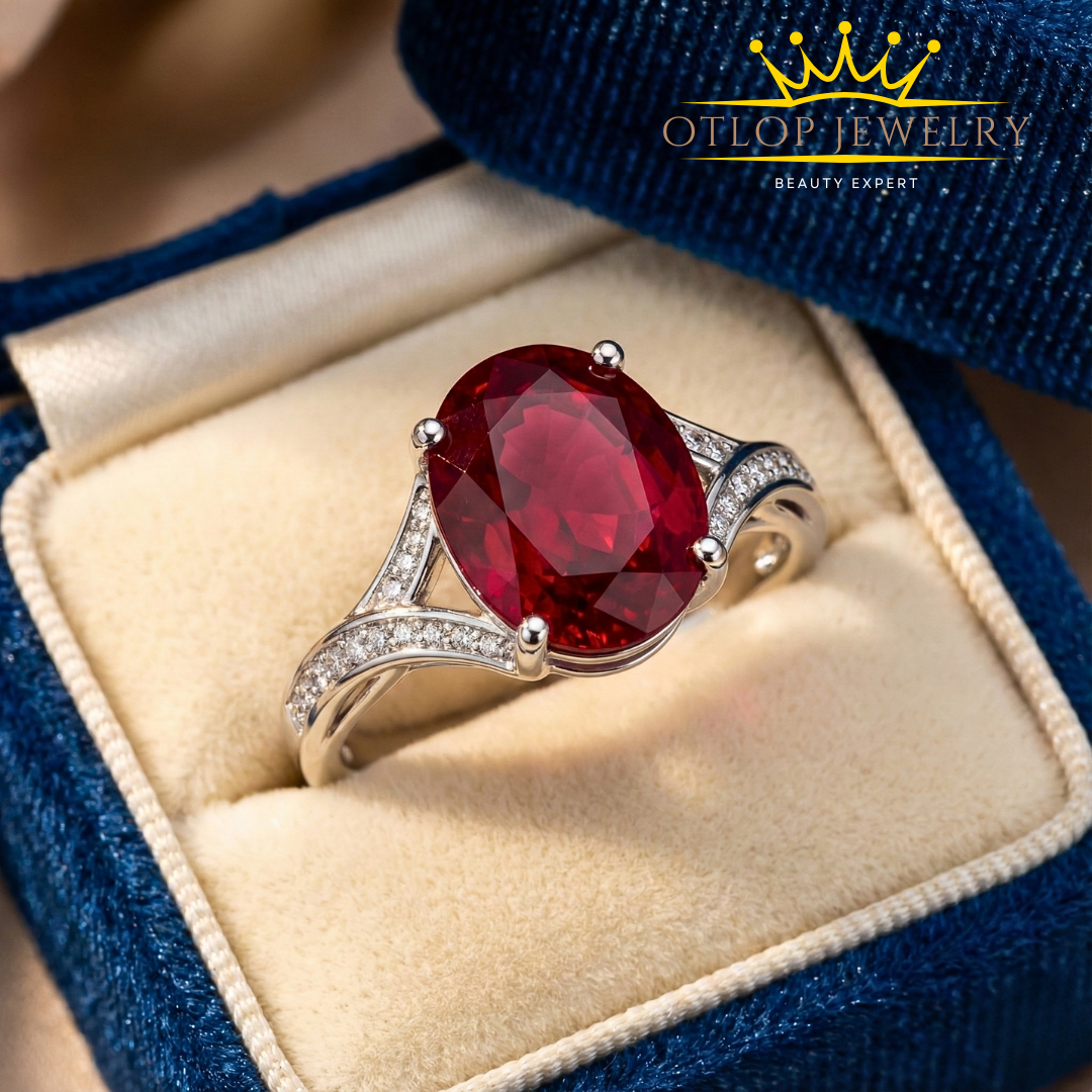 خاتم من الياقوت الأحمر الأصلي مع الفضه المطليه بالبلاتين ،  - كود 1071