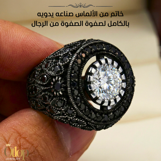 خاتم فضة تركي عيار 925 مع حجر رئيسي وترصيع جانبي بالاونكس الاصلي   - كود 88005