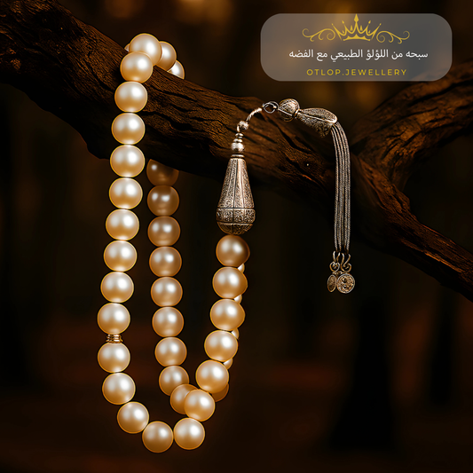 سبحه من اللؤلؤ الطبيعي الأصلي مع الفضه - كود 124