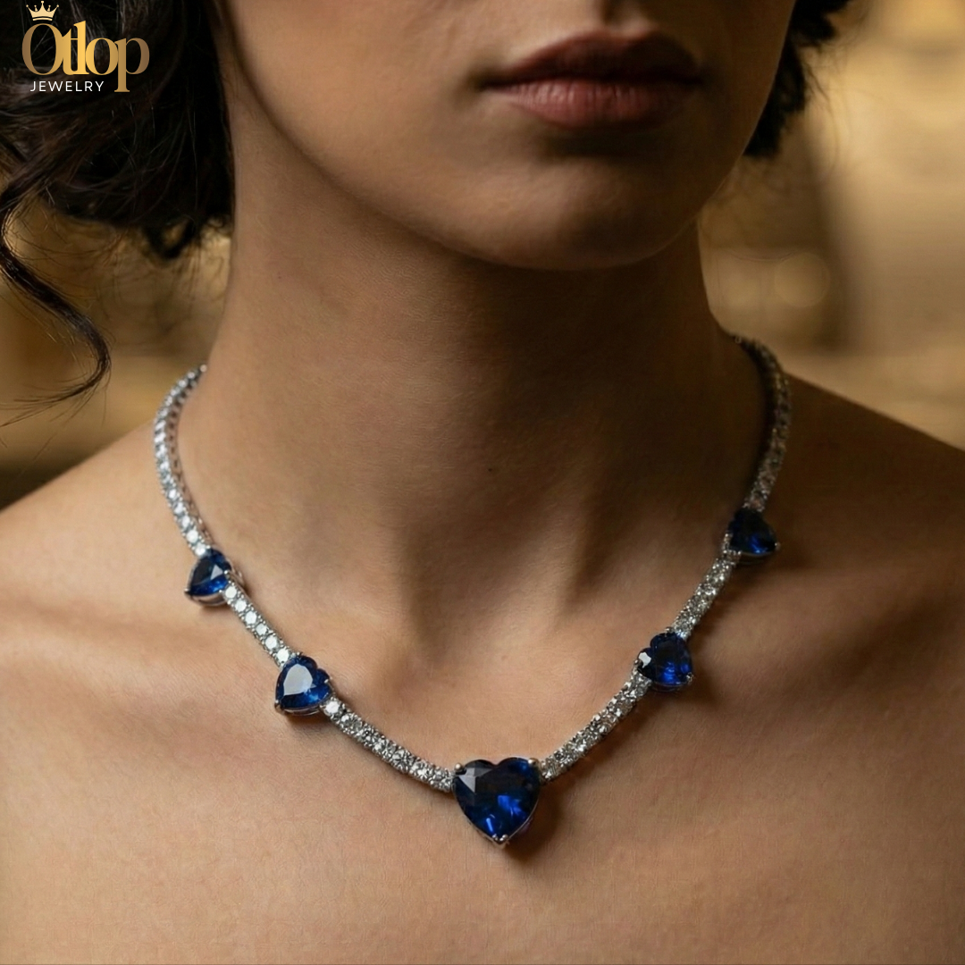 عقد من الزفير الاصلي مع الألماس الصناعي Cubic Zirconia - كود 6605