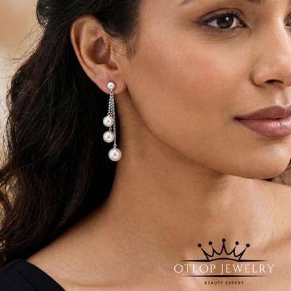 حلق من حبات اللؤلؤ الطبيعي مع الفضه - كود 3110