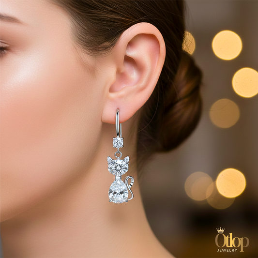 حلق بتصميم كلاسيكي من ألماس الموزانايت مع الفضة الاسترليني عيار 925 -هدية فاخرة للنساء -كود 805