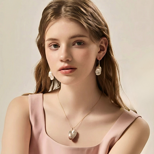 سلسله وحلق من الفضه مع لؤلؤ الباروك الطبيعي النادر - كود 6120