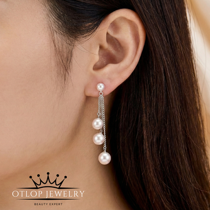 حلق من حبات اللؤلؤ الطبيعي مع الفضه - كود 3110