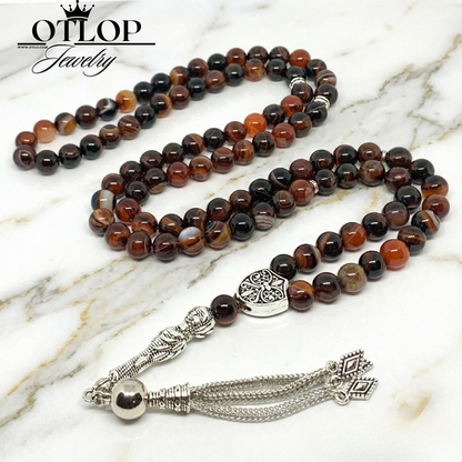 سبحه من العقيق السليماني الاصلي عدد 33 حبه أو 99 حبه مع الفضه أو الاستانلس  - كود 1310