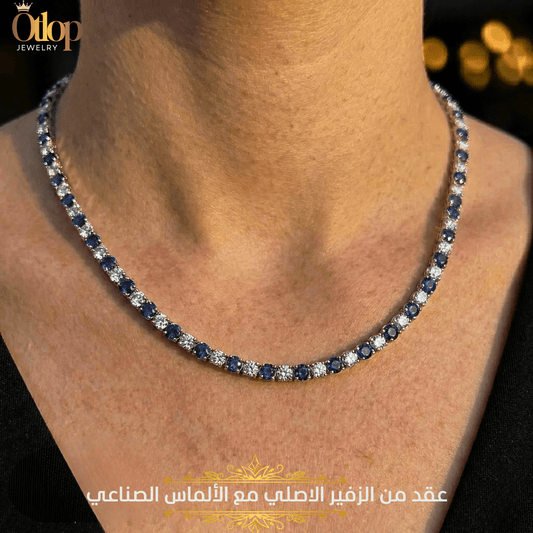 عقد حريمي زفير أزرق مع ألماس حر / فضة ٩٢٥ - كود 8456